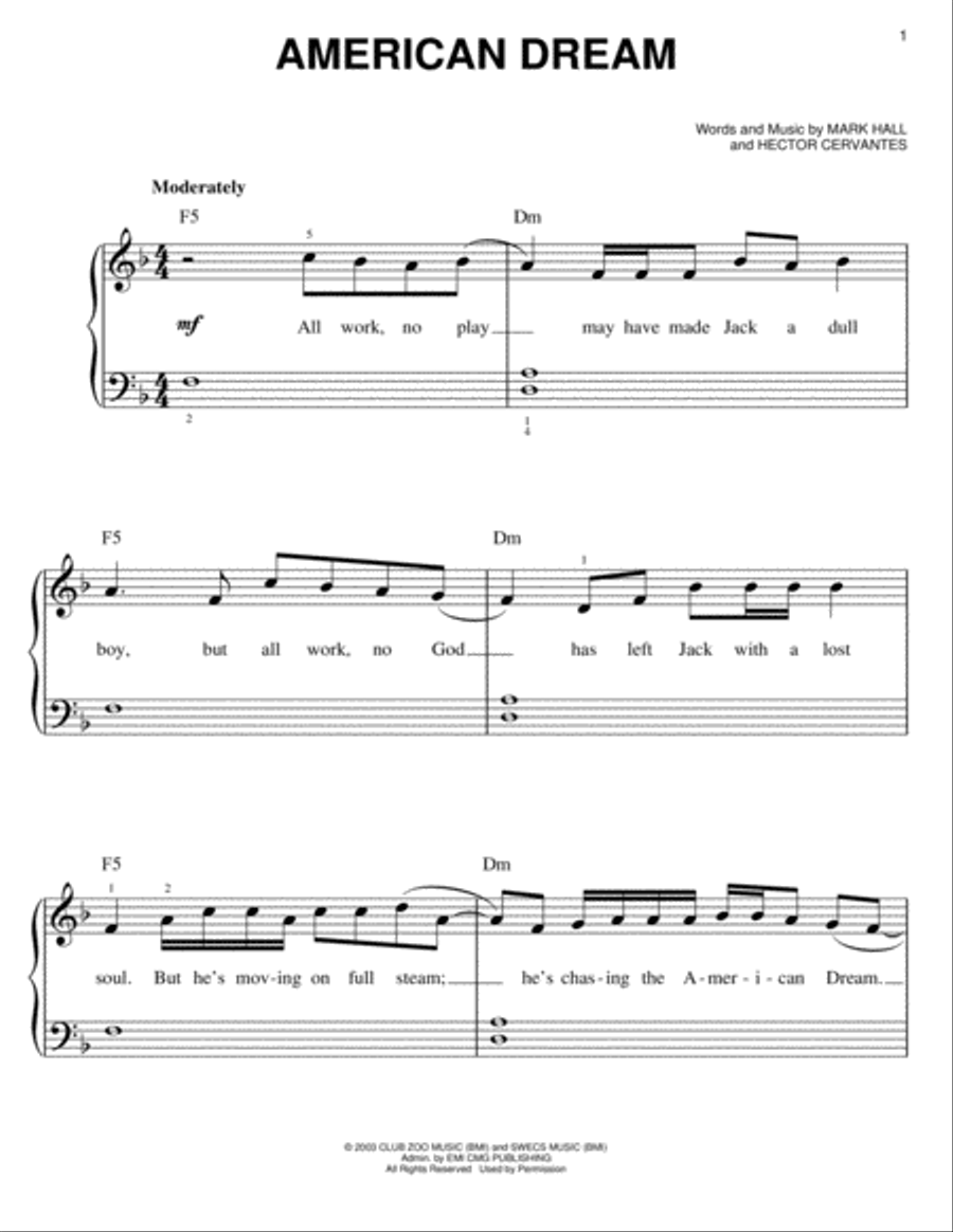 American Dream American Dream Easy Piano scores gallery preview page 1