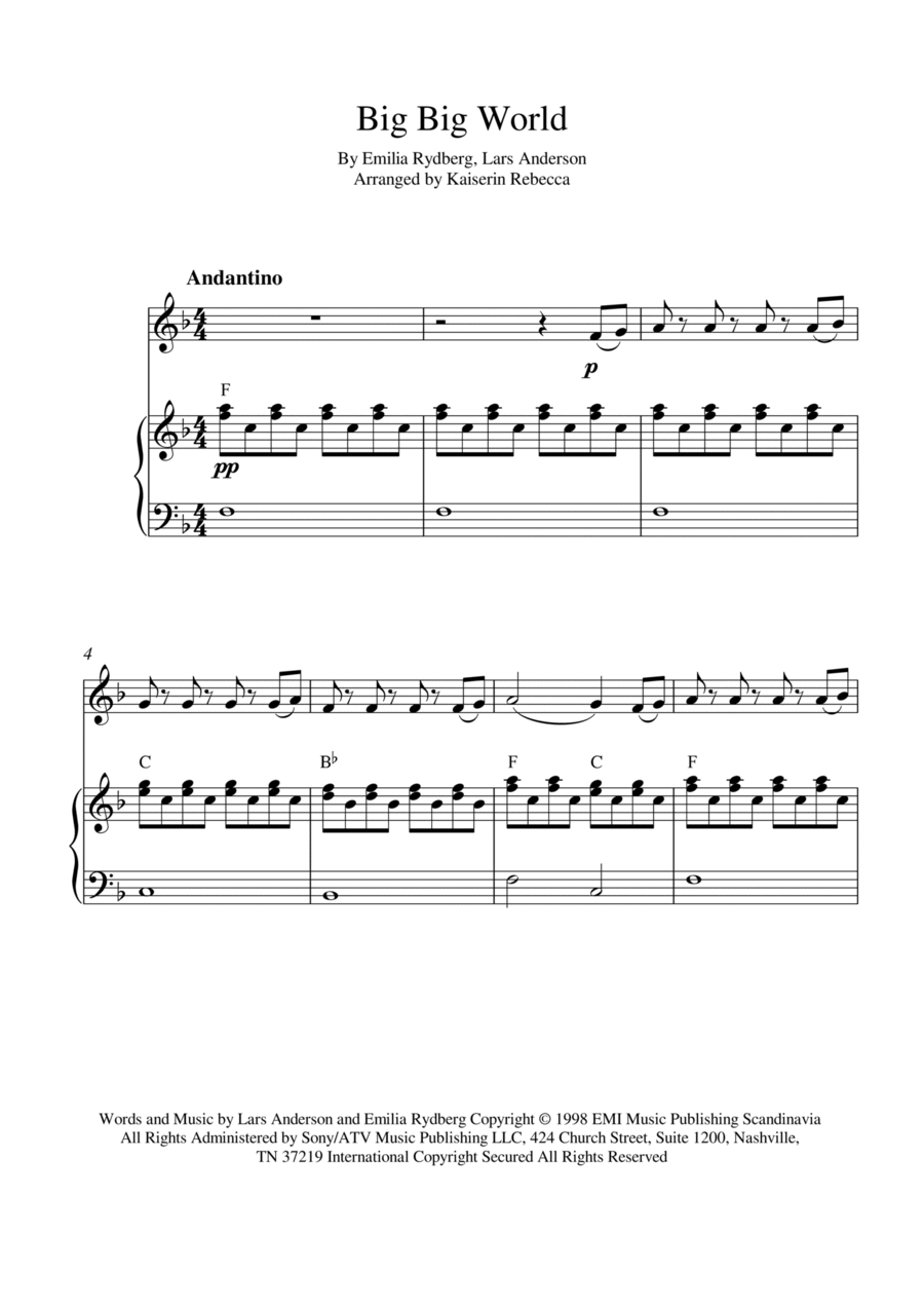 Big Big World Piano scores gallery preview page 1