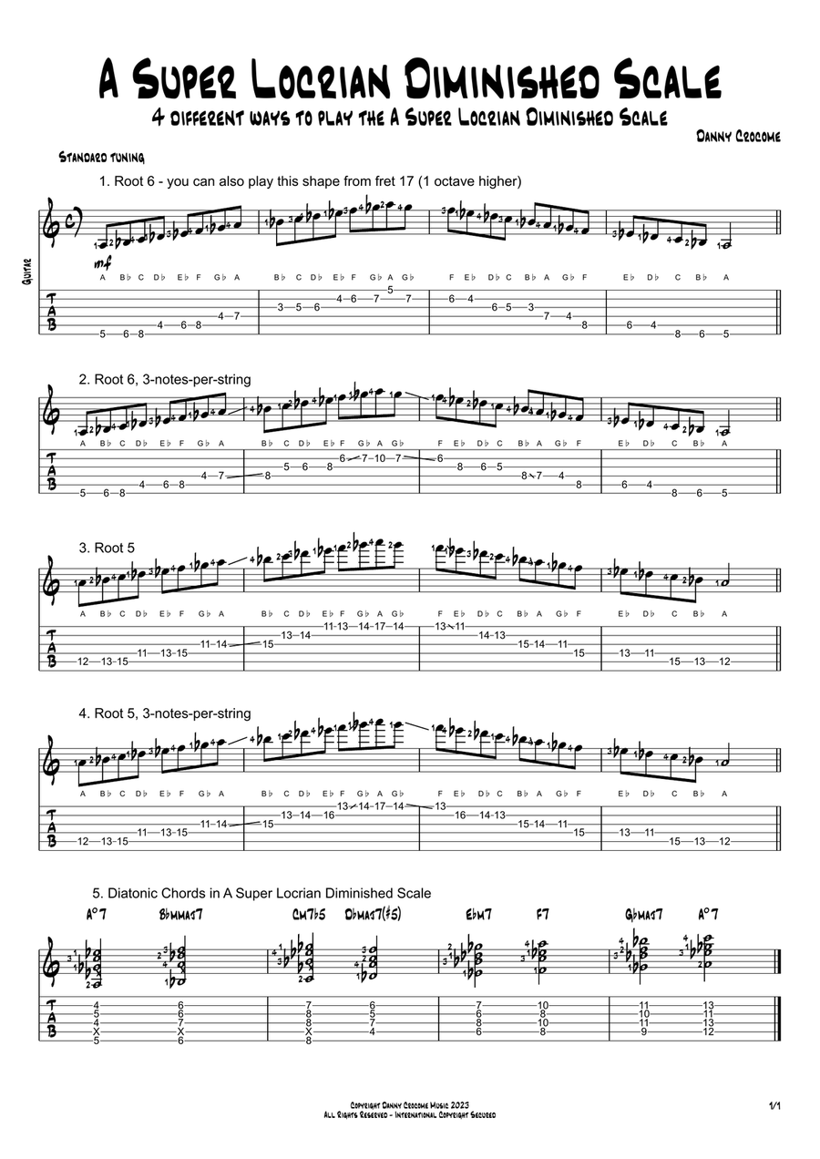 A Super Locrian Diminished Scale (4 Ways to Play) Electric Guitar scores gallery preview page 1