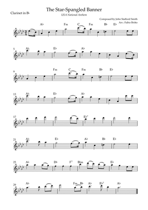 The Star Spangled Banner (USA National Anthem) for Clarinet in Bb Solo with Chords (Gb Major)