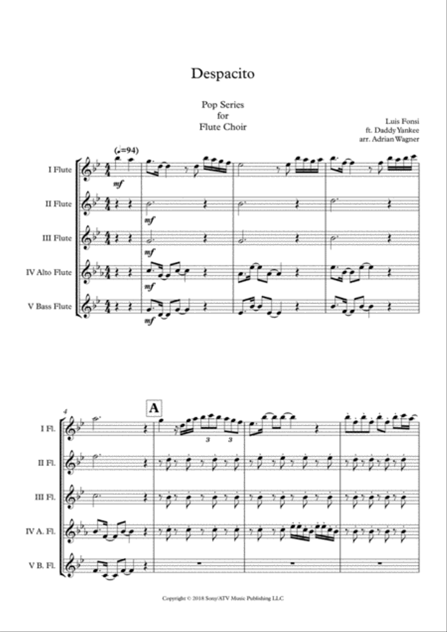 Despacito Flute Choir scores gallery preview page 3