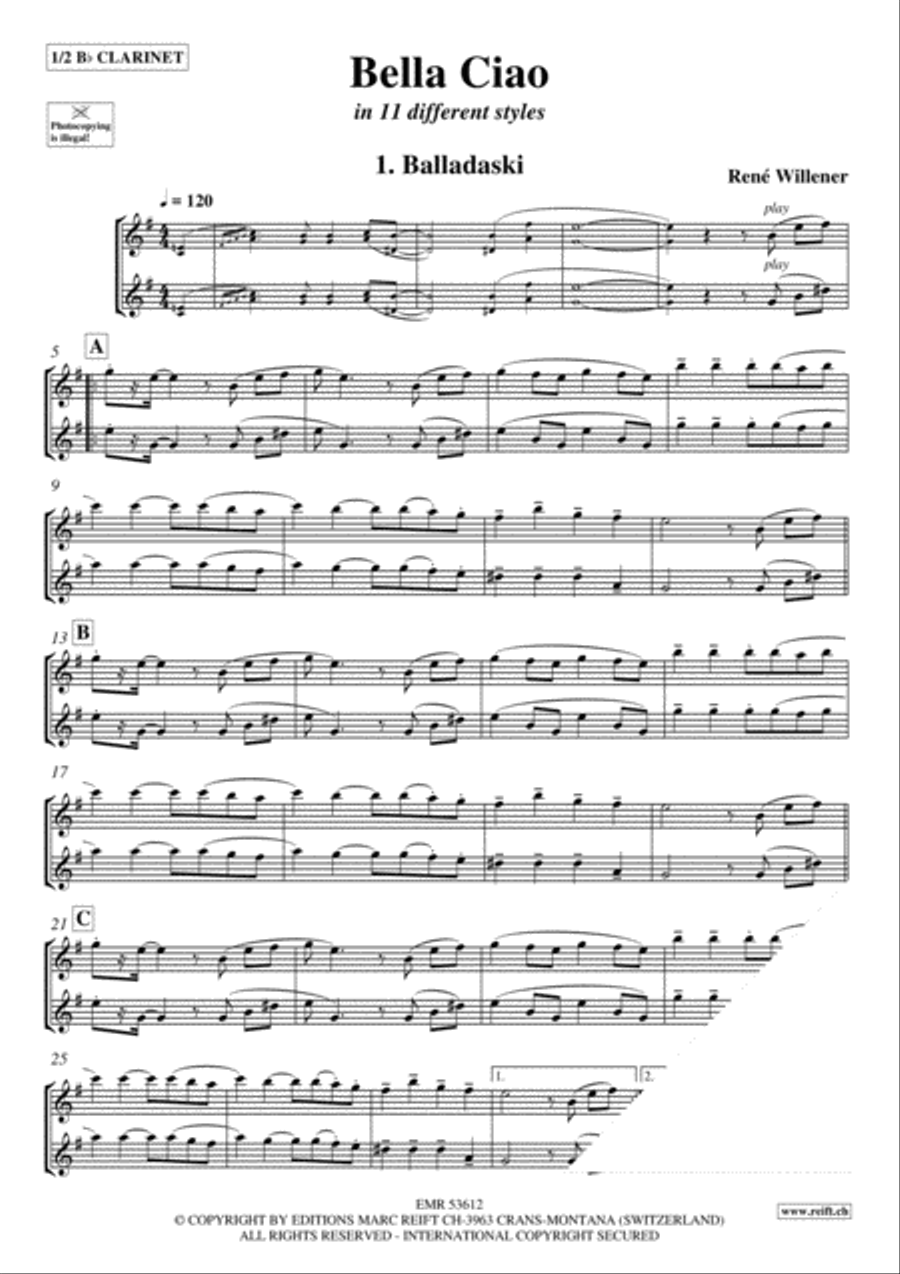 Bella Ciao Clarinet Duet scores gallery preview page 3