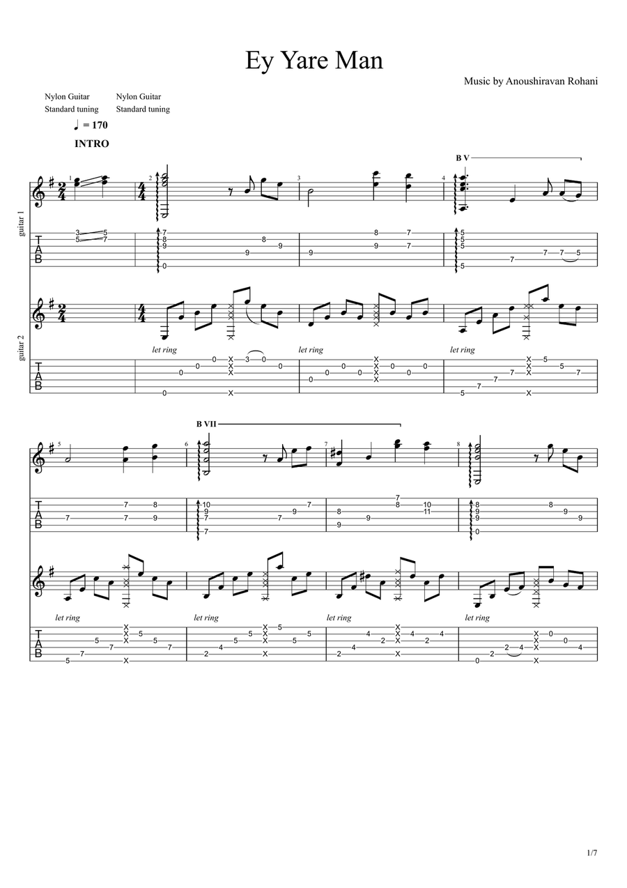 Ey Yare Man (Hayedeh) arrangement for guitar duo Acoustic Guitar scores gallery preview page 1