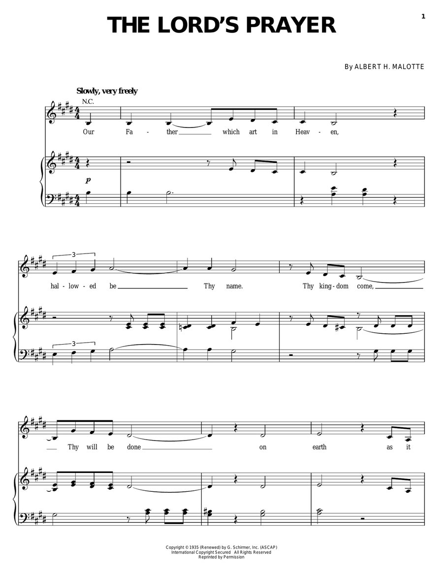 The Lord's Prayer Piano, Vocal, Guitar scores gallery preview page 1