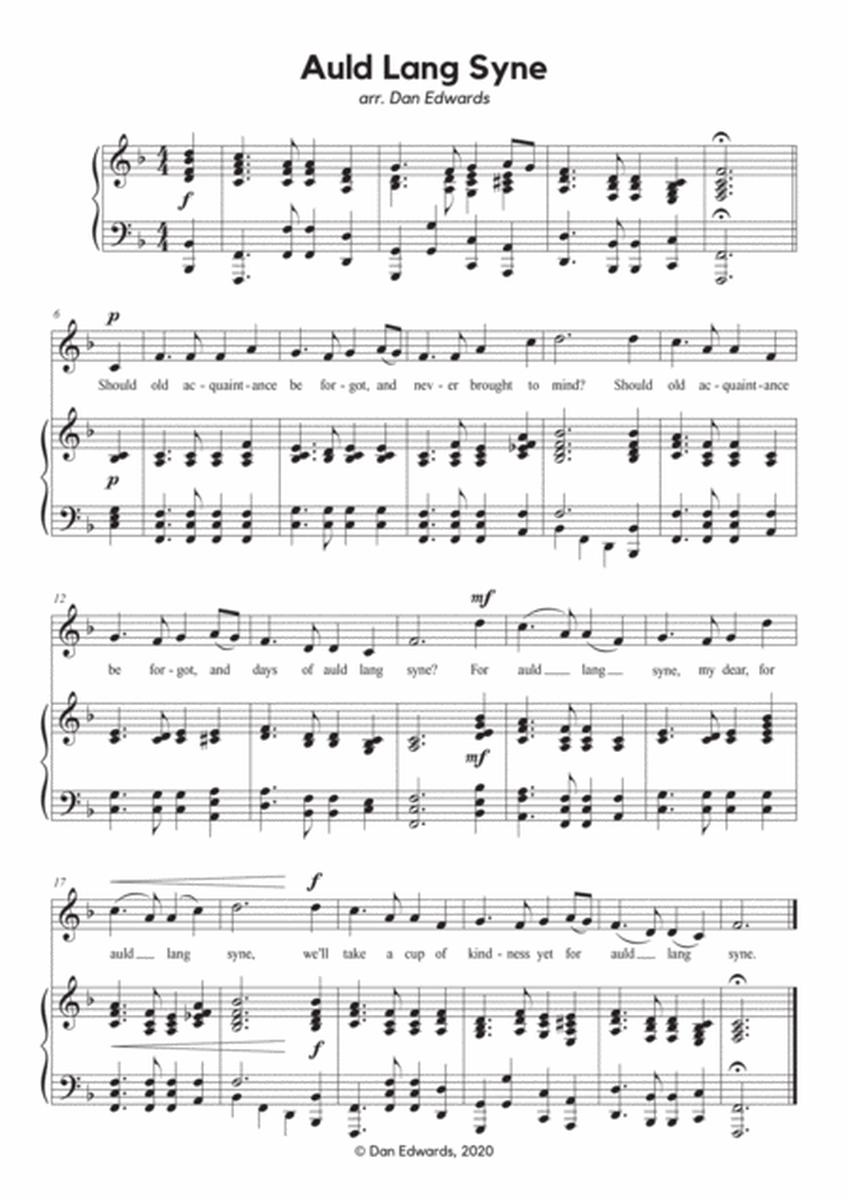 Auld Lang Syne - arranged for piano and voice. Singer Pro image number null