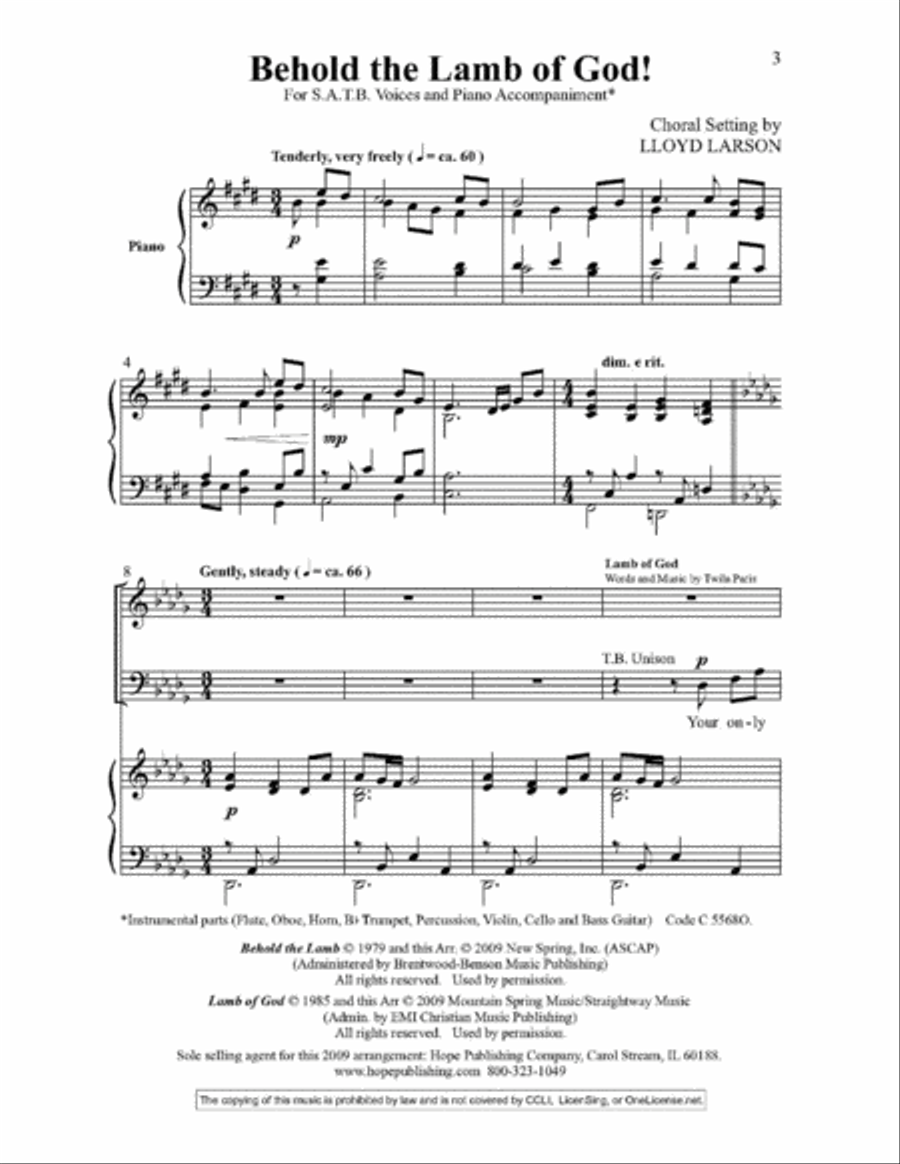 Behold the Lamb of God with Lamb of God 4-Part scores gallery preview page 2