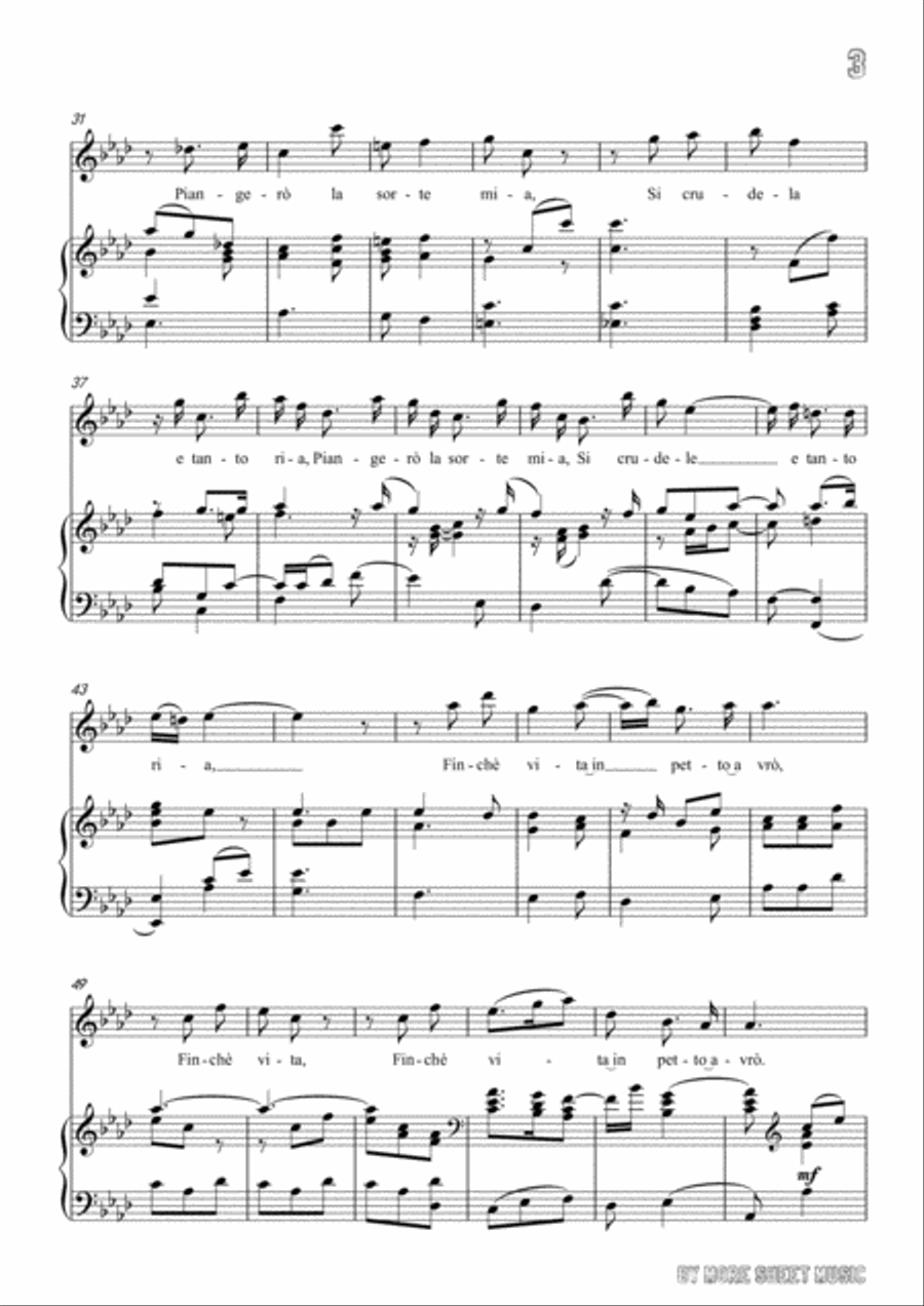 Handel-E pur così in un giorno...Piangerò la sorte mia in A flat Major,for Voice and Piano Voice Solo scores gallery preview page 5