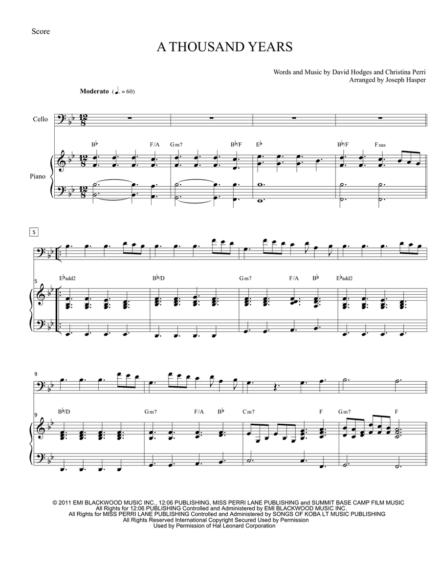 A Thousand Years Cello Solo scores gallery preview page 2