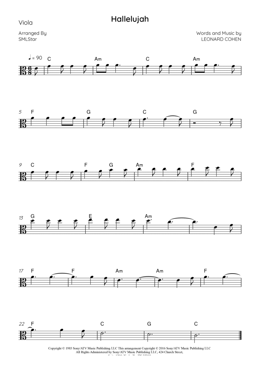 Hallelujah Viola Solo scores gallery preview page 1