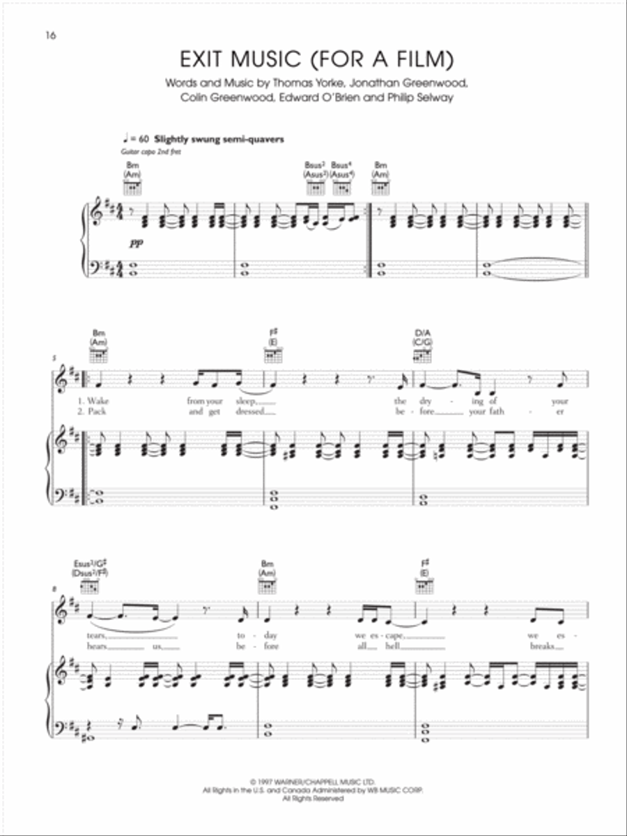 Exit Music (For a Film) Piano, Vocal, Guitar scores gallery preview page 1