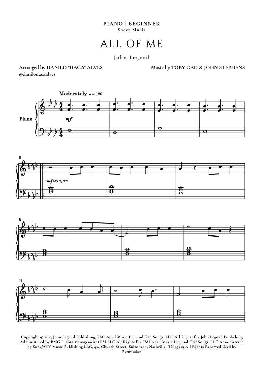 All Of Me Easy Piano scores gallery preview page 1