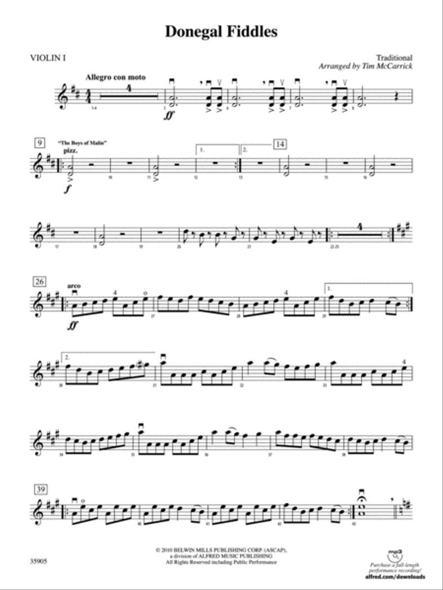 Donegal Fiddles: 1st Violin String Orchestra scores gallery preview page 1