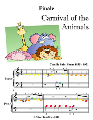 Finale Carnival of the Animals Beginner Piano Sheet Music with Colored Notes