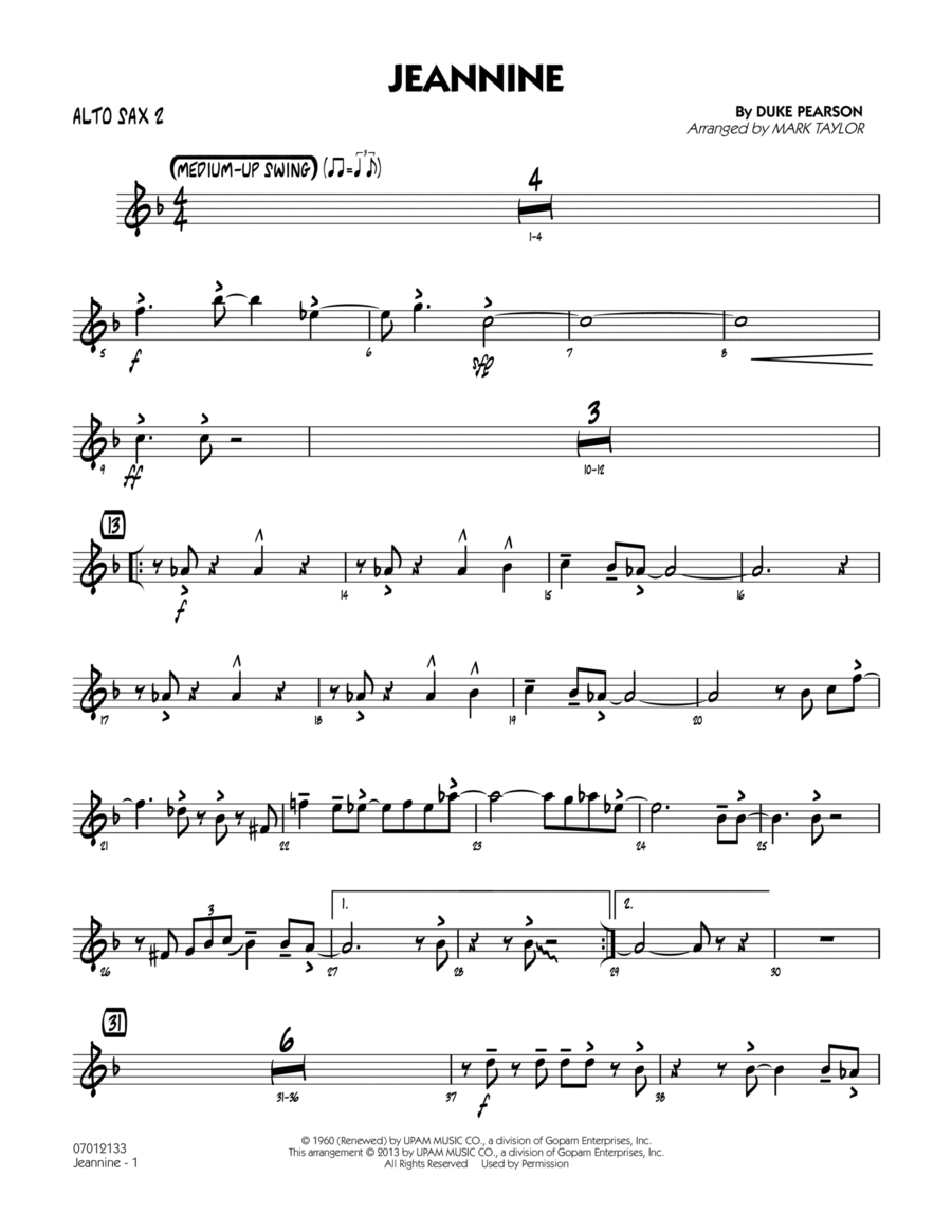 Jeannine - Alto Sax 2 Jazz Ensemble scores gallery preview page 1