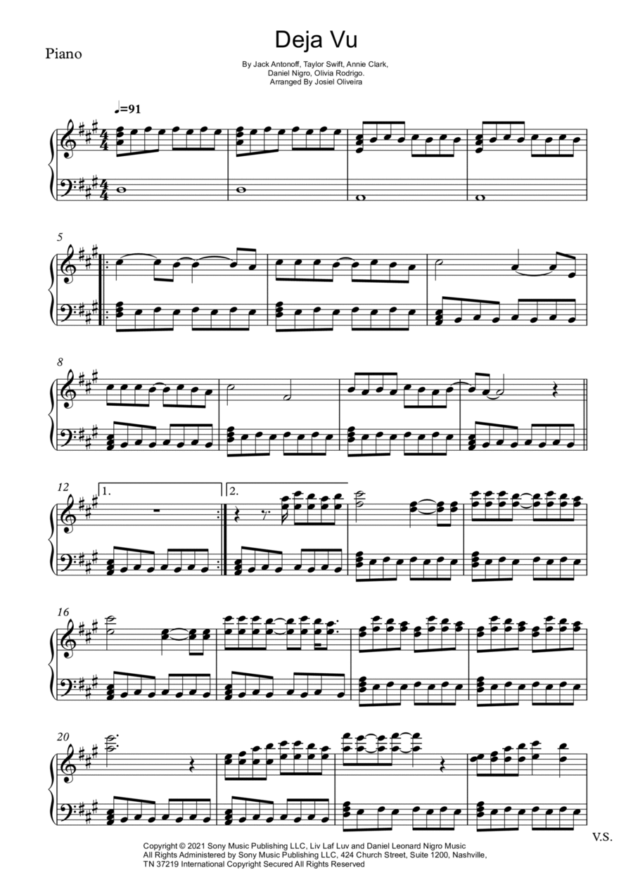 Deja Vu Piano Solo scores gallery preview page 1