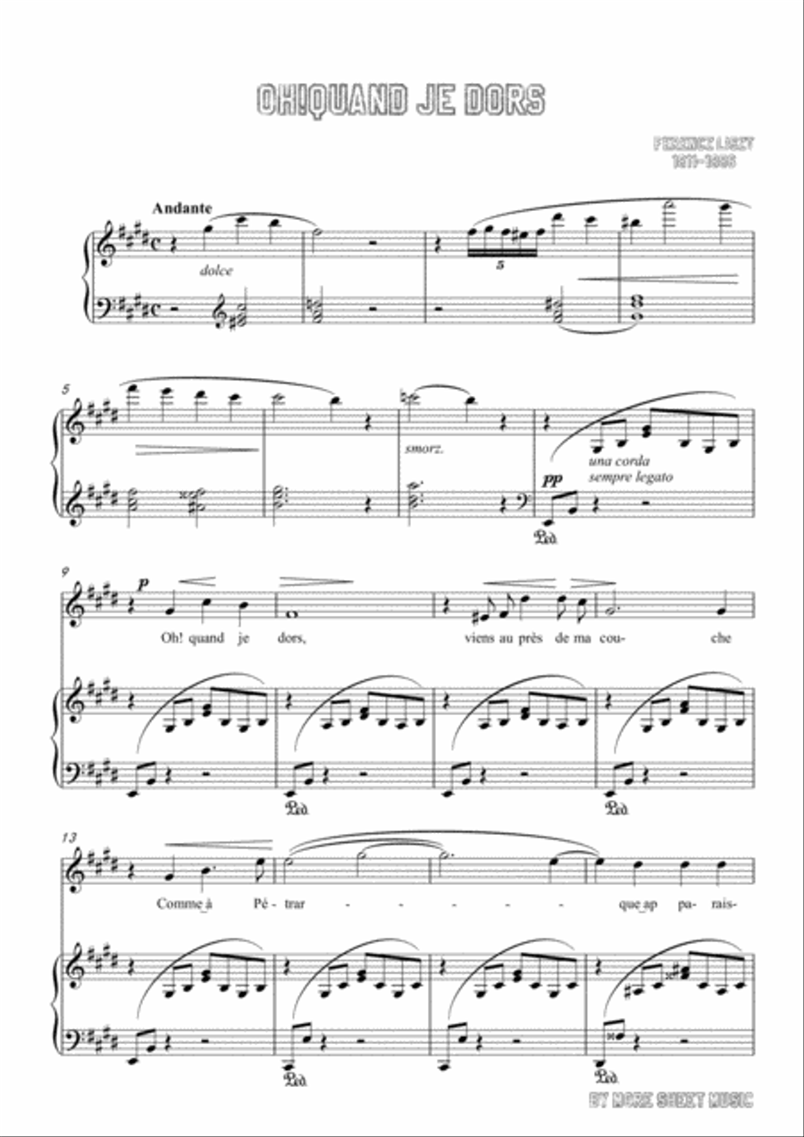 Liszt-Oh!Quand je dors in E Major,for Voice and Piano image number null