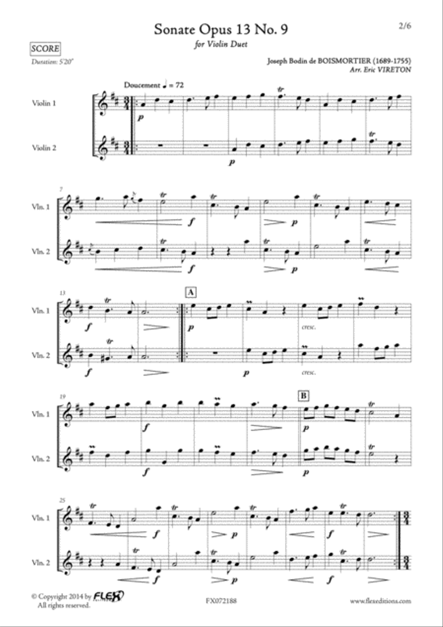 Sonata Opus 13 No. 9 Sonata Opus 13 No. 9 String Duet scores gallery preview page 2