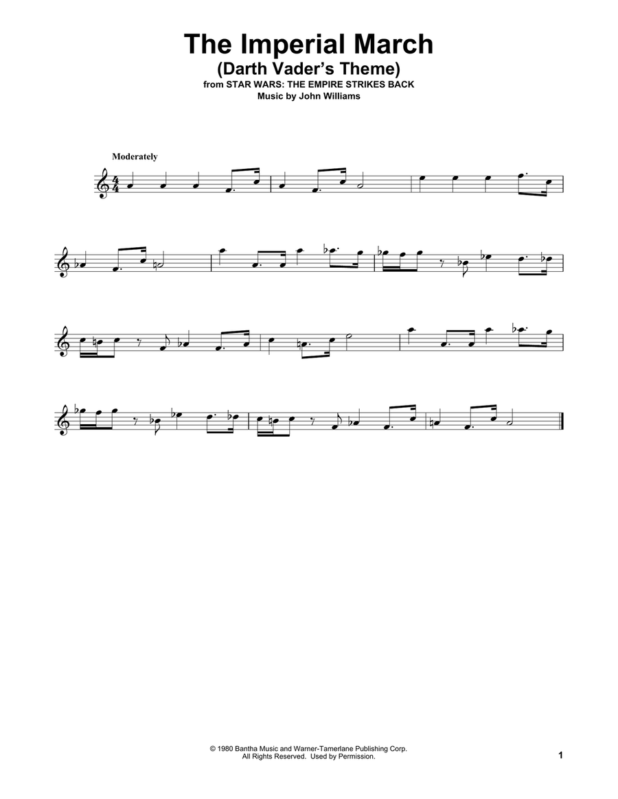 The Imperial March (Darth Vader's Theme) (from Star Wars: The Empire Strikes Back) Easy Guitar scores gallery preview page 1