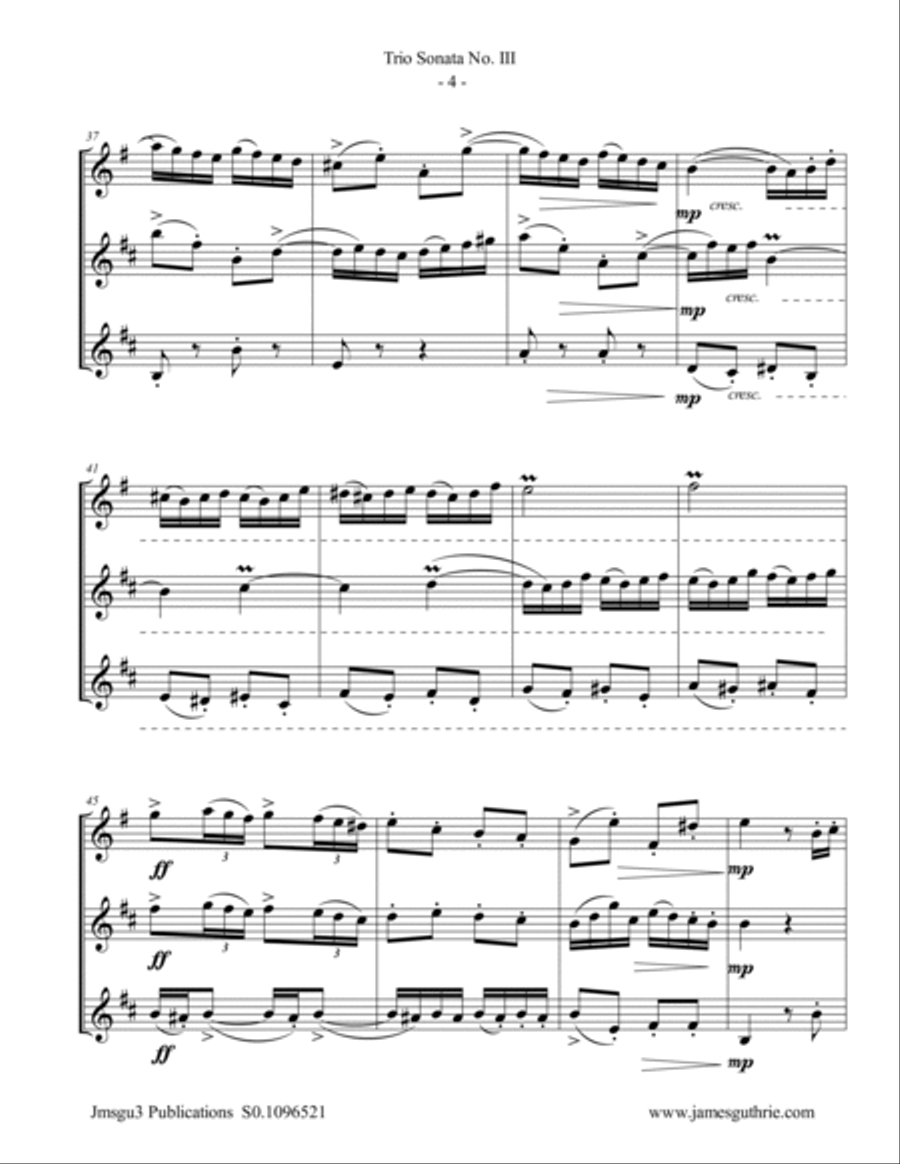 BACH: Trio Sonata No. 3 BWV 527 for Sax Trio Soprano Saxophone scores gallery preview page 4