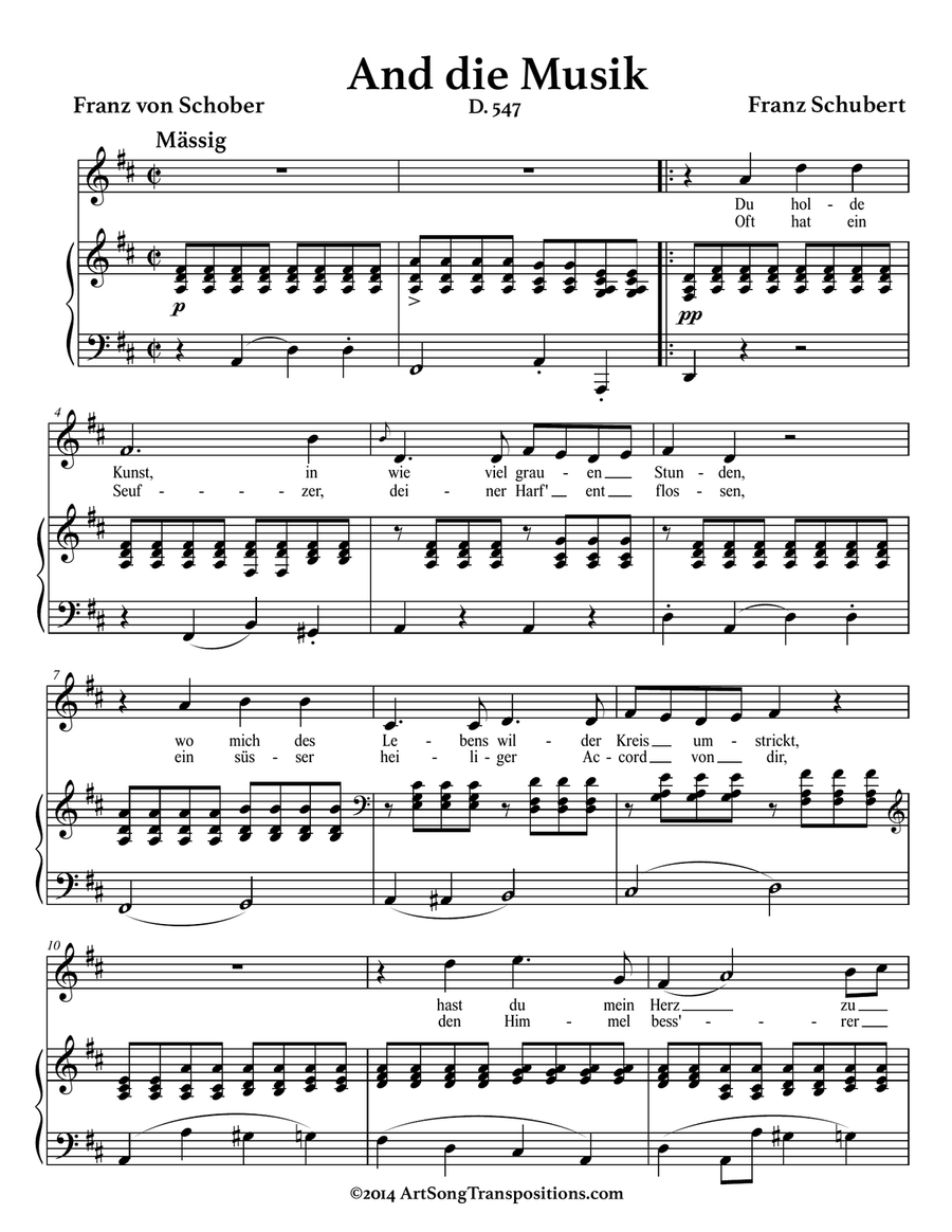 SCHUBERT: An die Musik, D. 547 (in 7 keys: E, E-flat, D, D-flat, C, B, B-flat major) Piano, Vocal scores gallery preview page 6