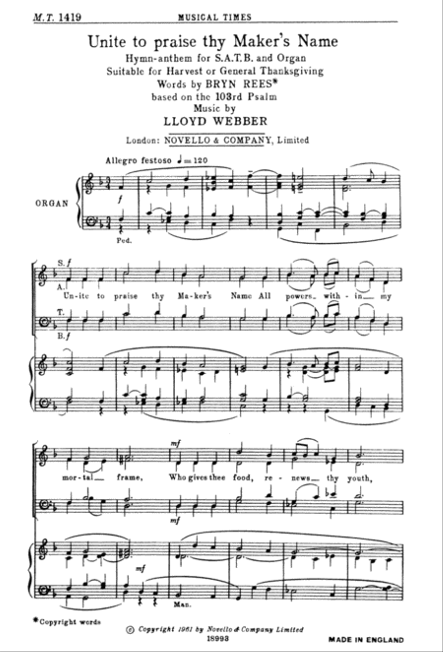 Unite to Praise Thy Maker's Name 4-Part scores gallery preview page 1