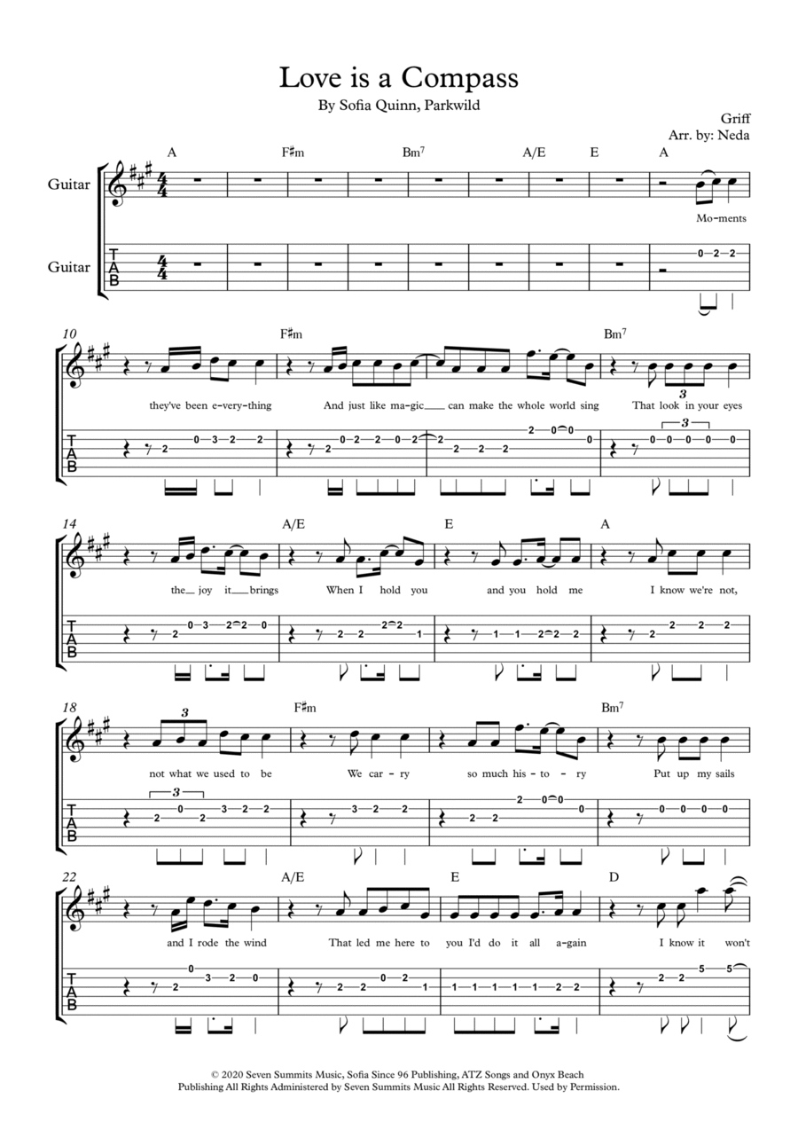Love Is A Compass Guitar Tablature scores gallery preview page 1