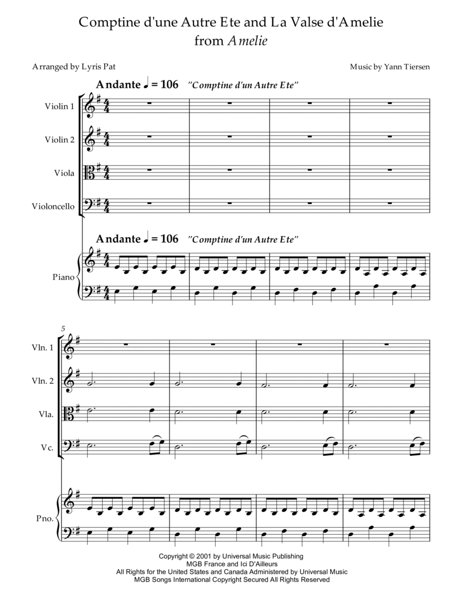 Comptine D'un Autre Été: L'après-Midi Piano Quintet scores gallery preview page 1