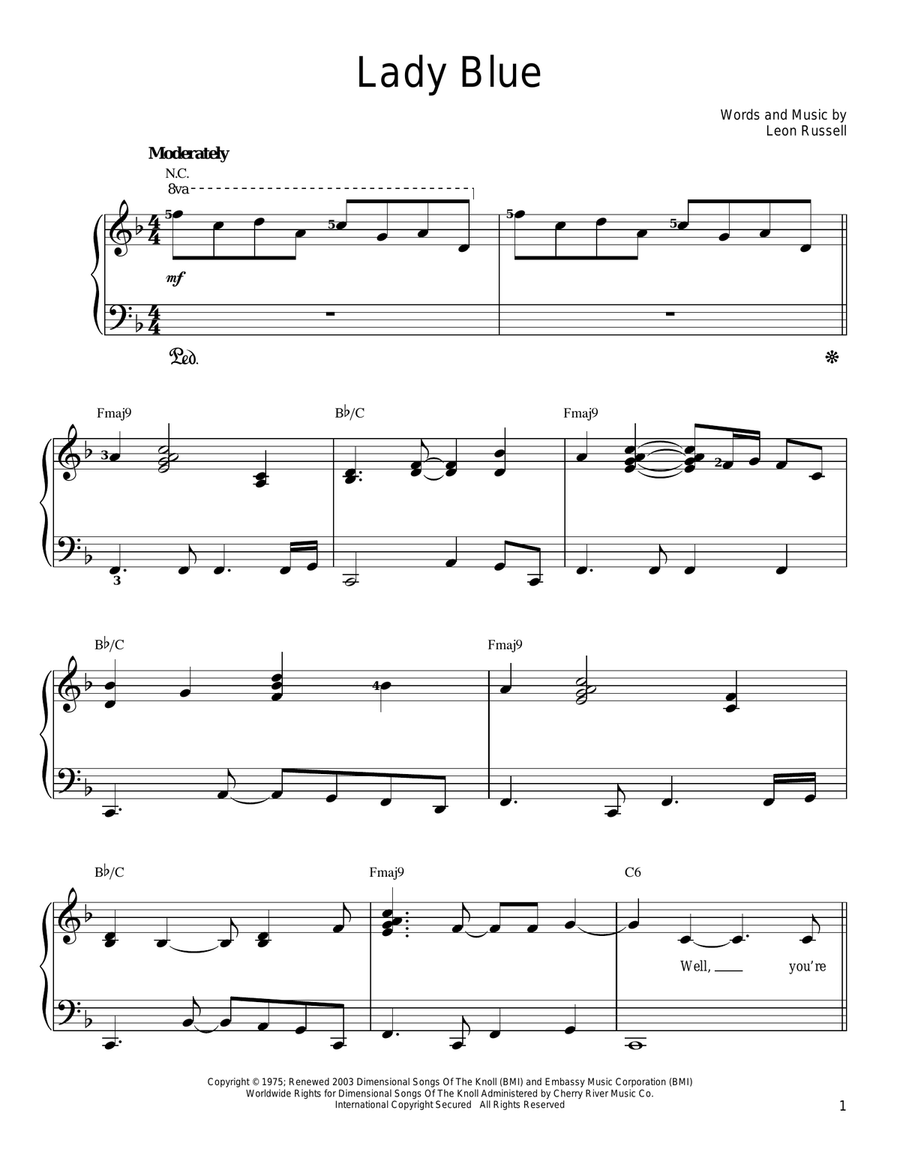 Lady Blue Lady Blue Easy Piano scores gallery preview page 1