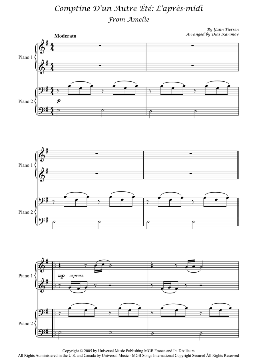 Comptine D'un Autre Été: L'après-midi Easy Piano scores gallery preview page 1