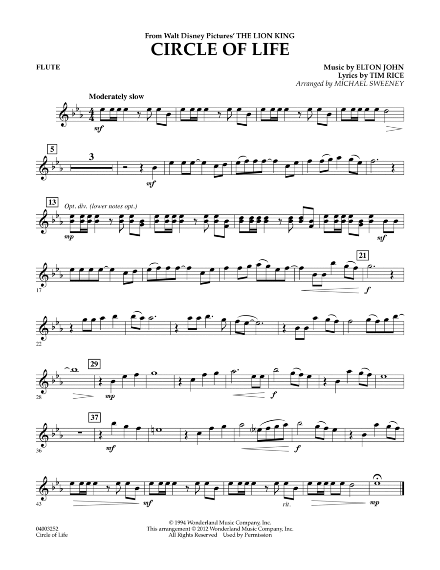 Circle of Life (from The Lion King) (arr. Michael Sweeney) - Flute Concert Band scores gallery preview page 1