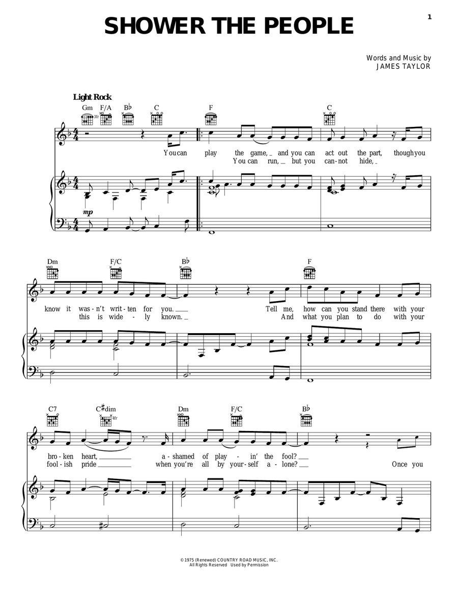 Shower The People Piano, Vocal, Guitar scores gallery preview page 1