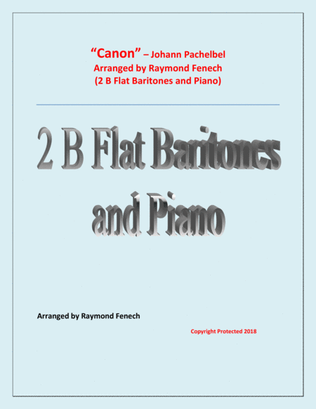 Book cover for Canon - Johann Pachebel - 2 B Flat Baritones and Piano - Intermediate/Advanced Intermediate level