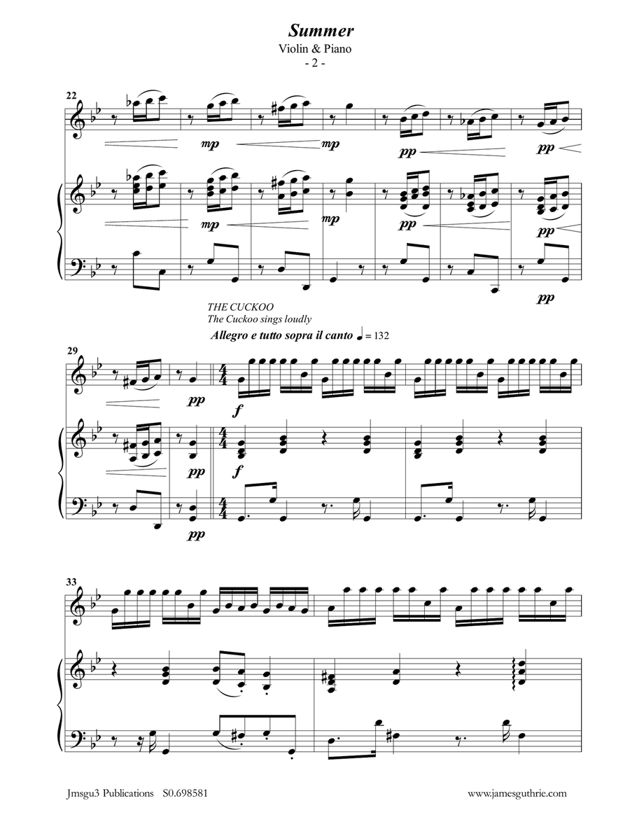 Vivaldi: Summer from the Four Seasons for Violin & Piano Violin Solo scores gallery preview page 2