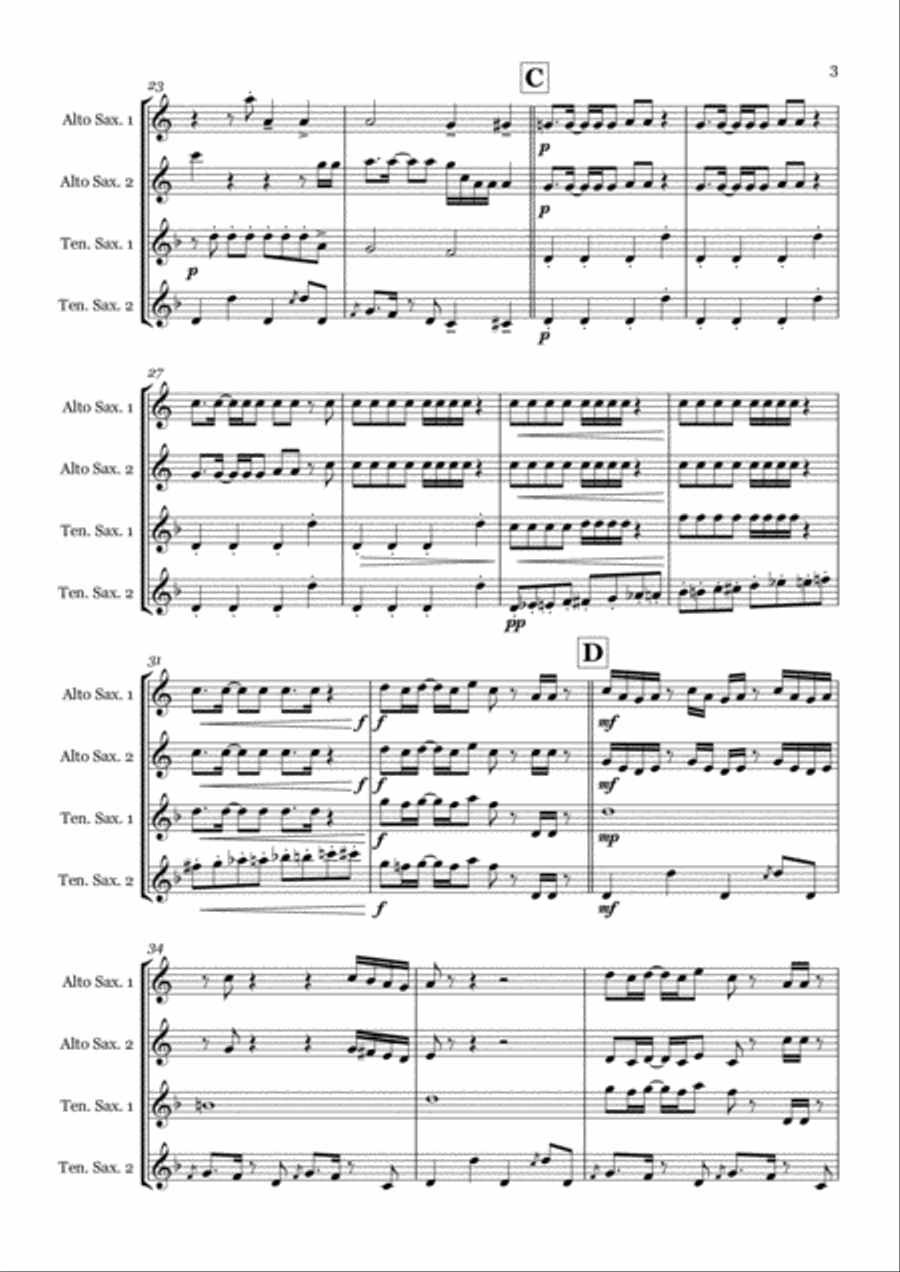 Uptown Funk Saxophone Quartet scores gallery preview page 3