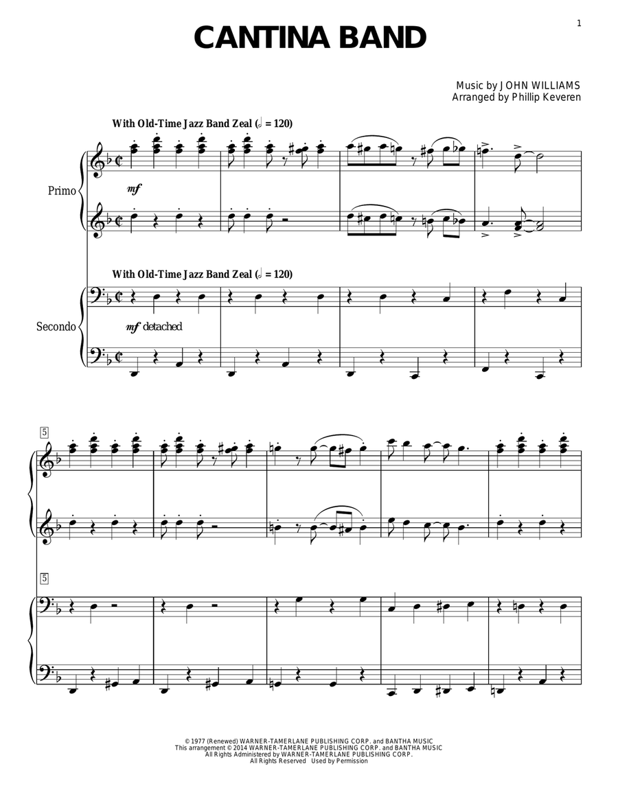 Cantina Band (from Star Wars: A New Hope) (arr. Phillip Keveren) Piano Duet scores gallery preview page 1