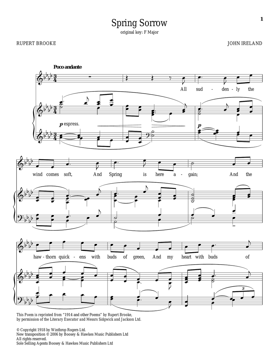 Spring Sorrow Piano, Vocal scores gallery preview page 1
