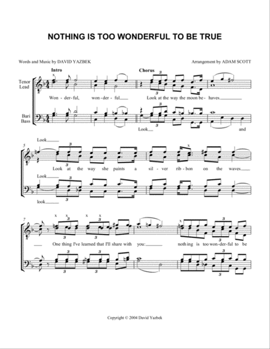 Nothing Is Too Wonderful To Be True TTBB scores gallery preview page 1
