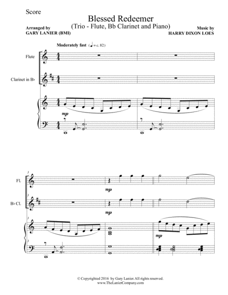 BLESSED REDEEMER (Trio – Flute, Bb Clarinet & Piano with Score/Parts) image number null
