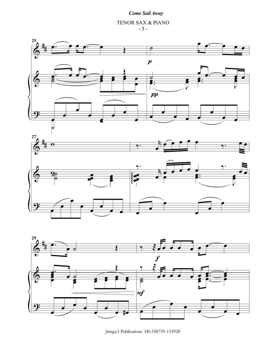 Come Sail Away Tenor Saxophone scores gallery preview page 5