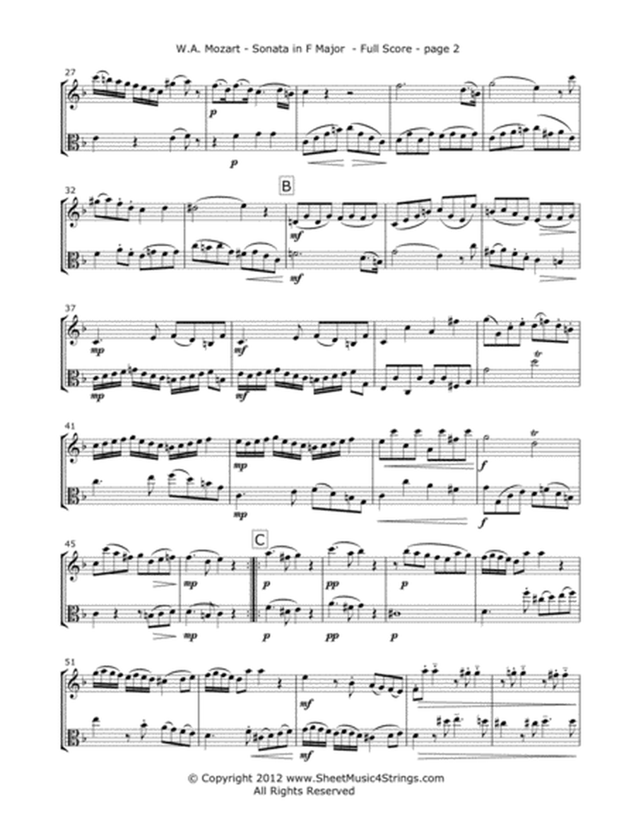 Mozart, W. - Sonata in F (Mvt. 1) for Violin and Viola image number null