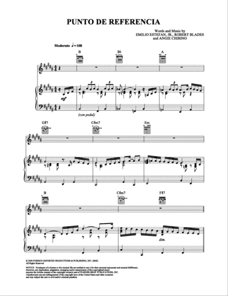 Punto de Referencia Piano, Vocal, Guitar scores gallery preview page 1