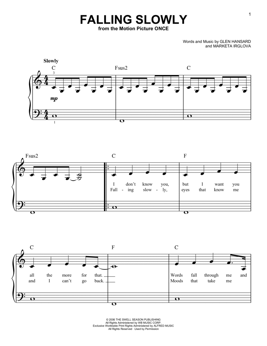 Falling Slowly (from Once) Easy Piano scores gallery preview page 1