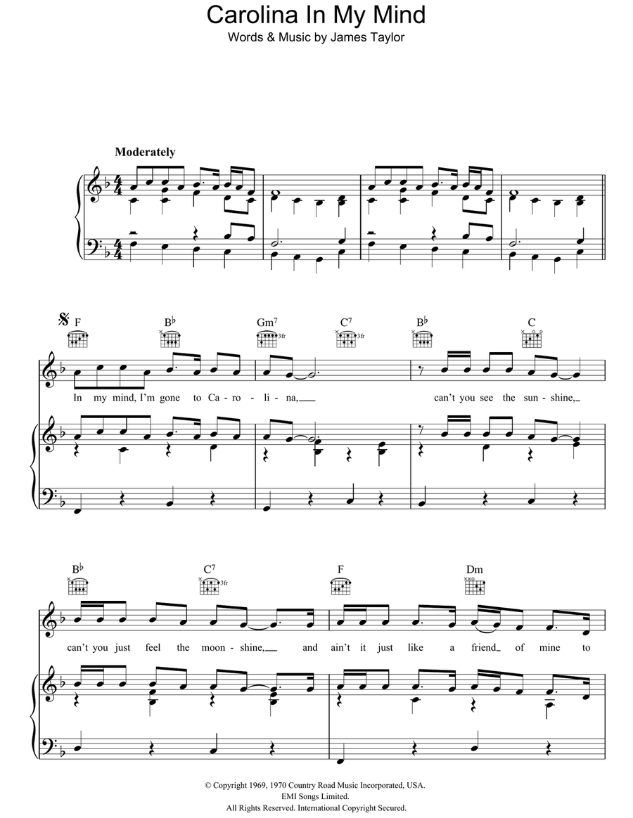 Carolina In My Mind Piano, Vocal, Guitar scores gallery preview page 1