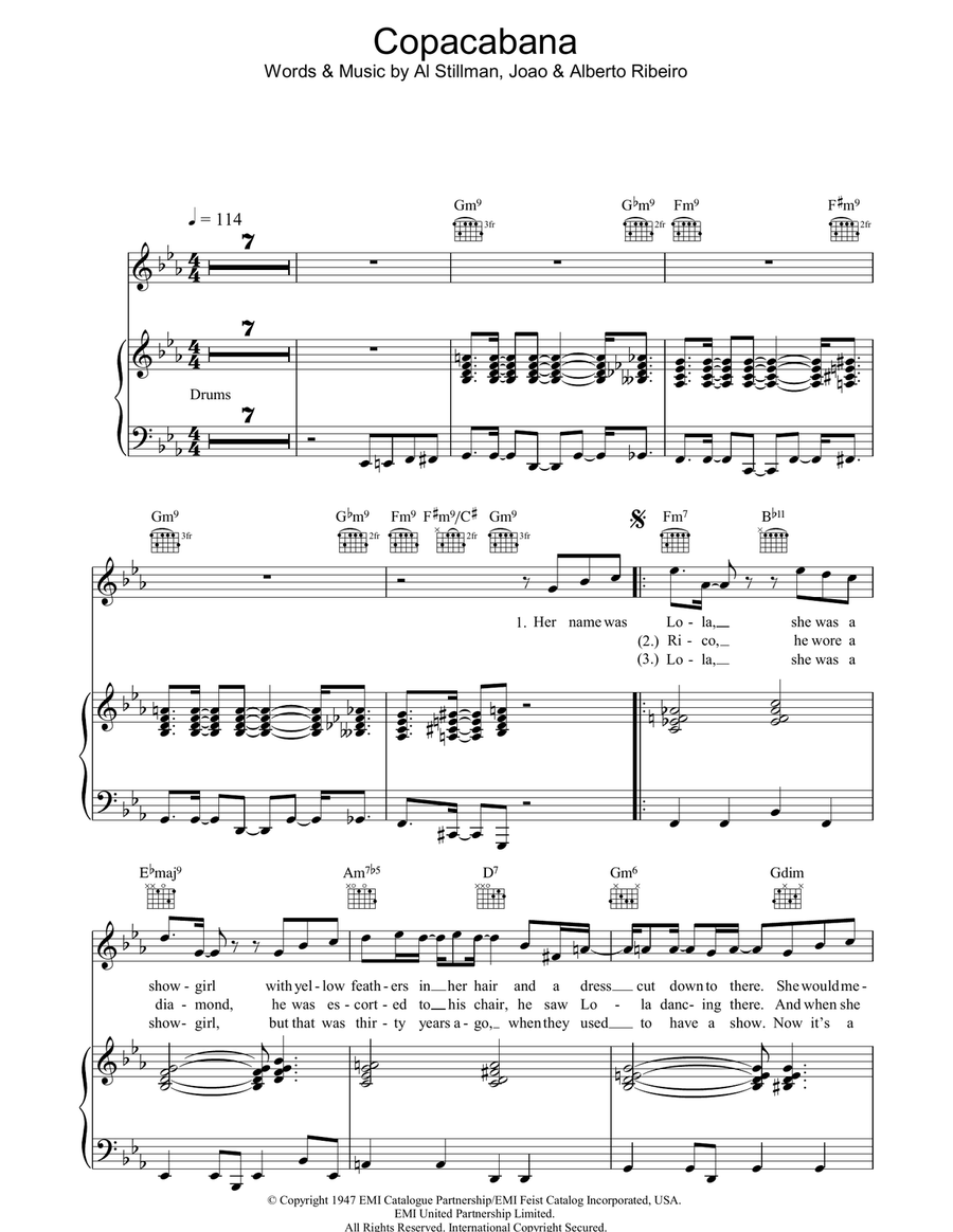 Copacabana (At The Copa) Piano, Vocal, Guitar scores gallery preview page 1