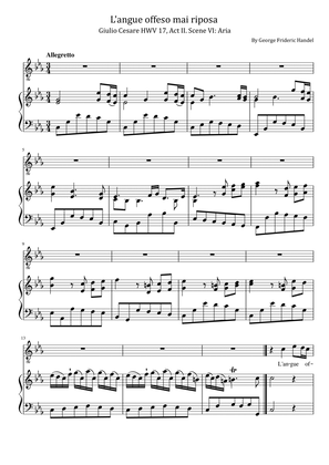 Handel - Giulio Cesare in Egitto, HWV 17, "L'angue offeso mai riposa" - For Voice and Piano Original