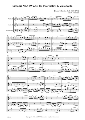 Sinfonia No.7 BWV.793 for Two Violins & Violoncello