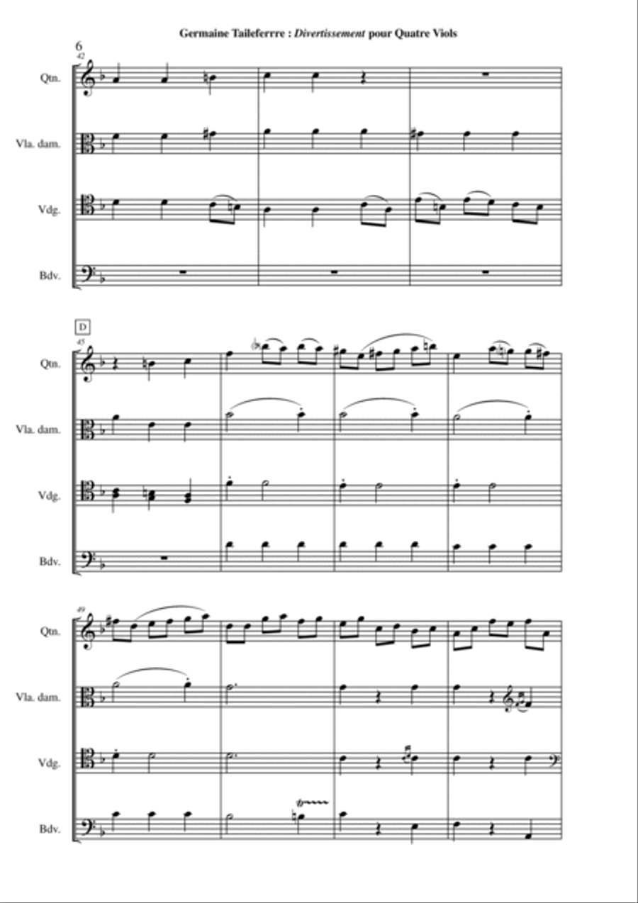 Germaine Tailleferre - Divertissement for viols Viola Solo scores gallery preview page 6