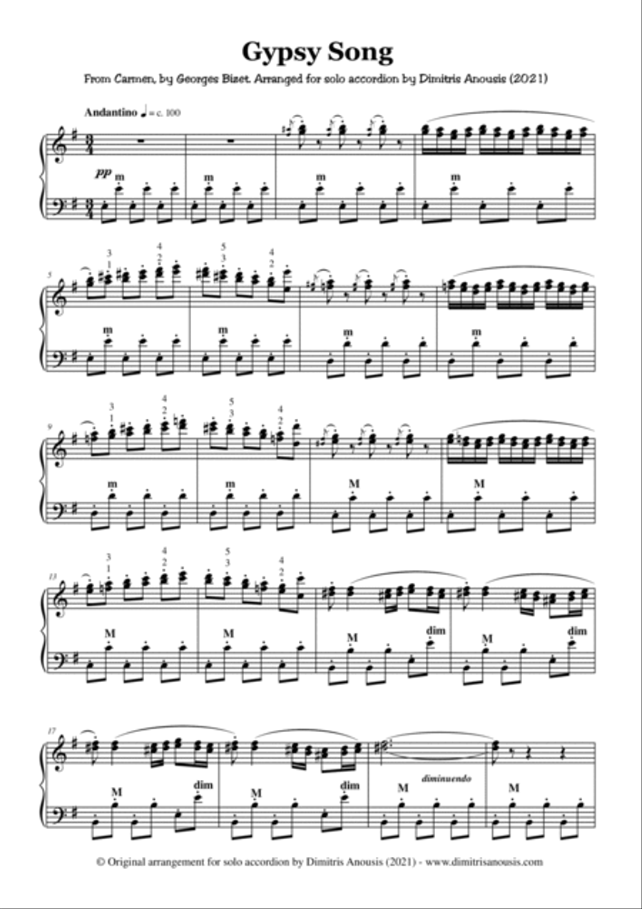 Gypsy Song from Carmen - Amazing solo accordion arrangement Accordion scores gallery preview page 3