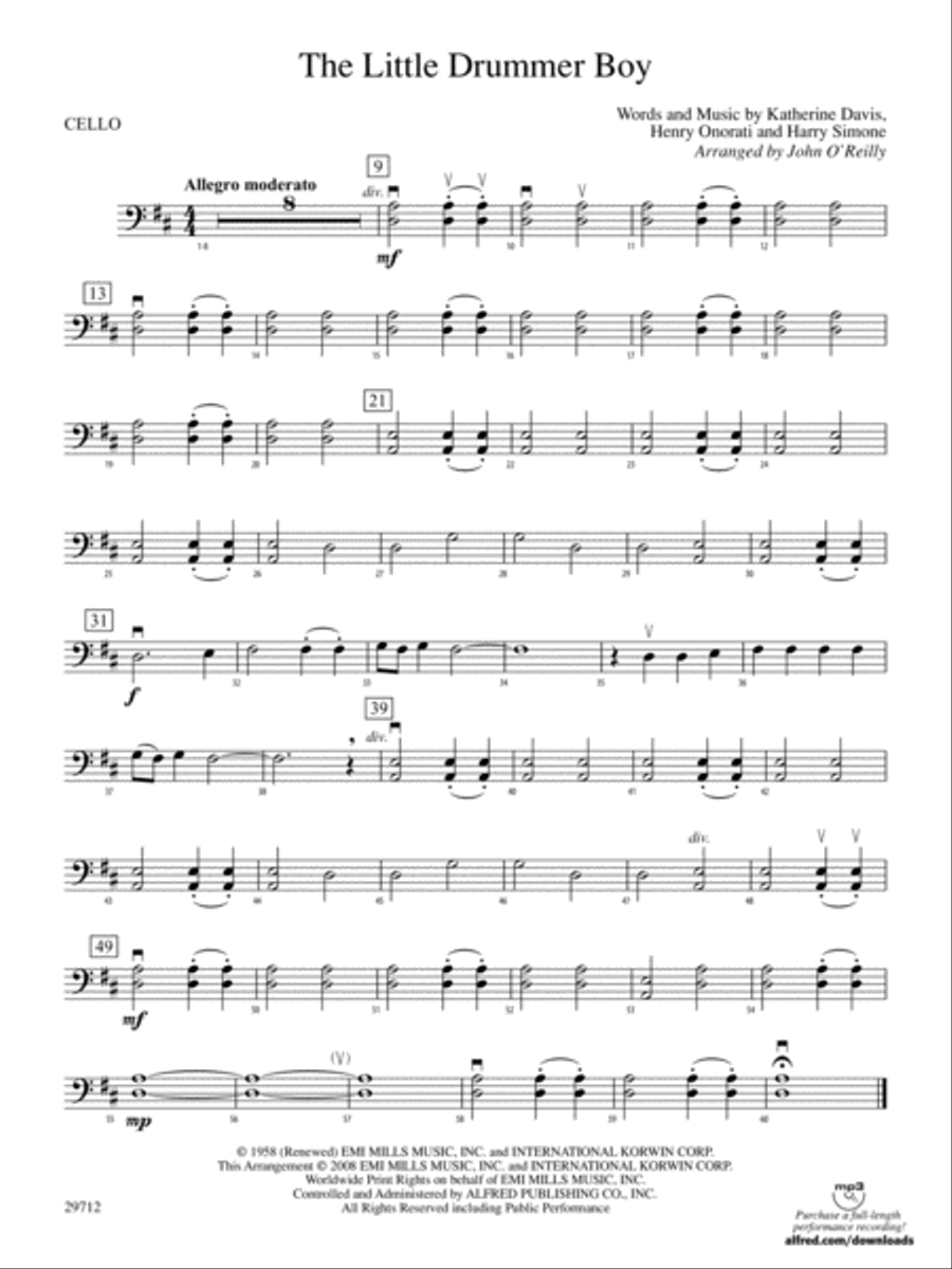 The Little Drummer Boy: Cello String Orchestra scores gallery preview page 1
