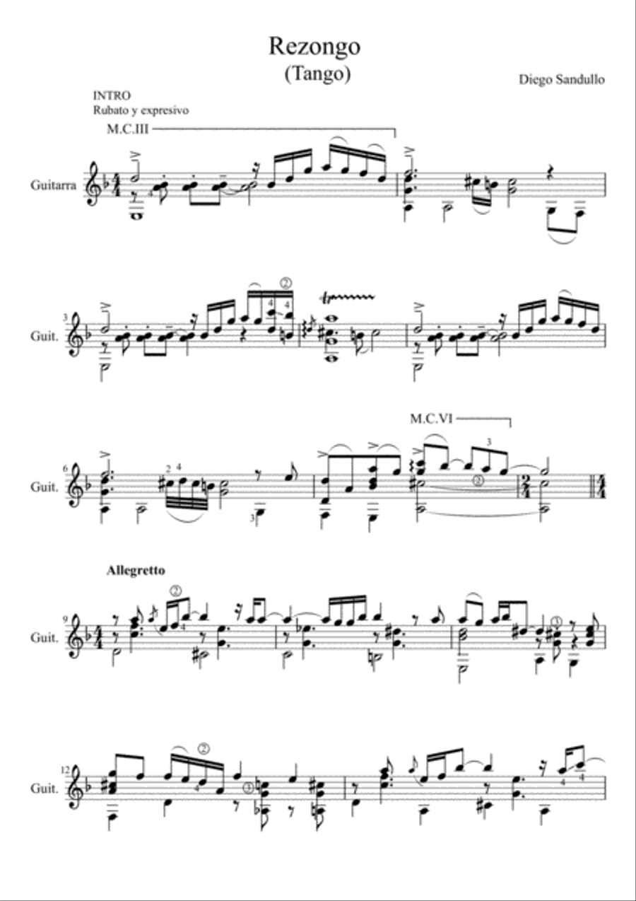 Rezongo (Tango) Rezongo (Tango) Classical Guitar scores gallery preview page 1
